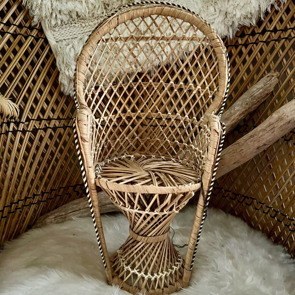 Vintage Mini Rattan Wicker Peacock Chair